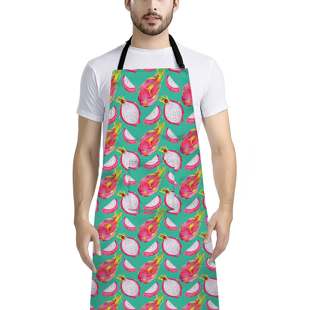 Hand Drawn Dragon Fruit Pattern Print Bib Apron With Pocket