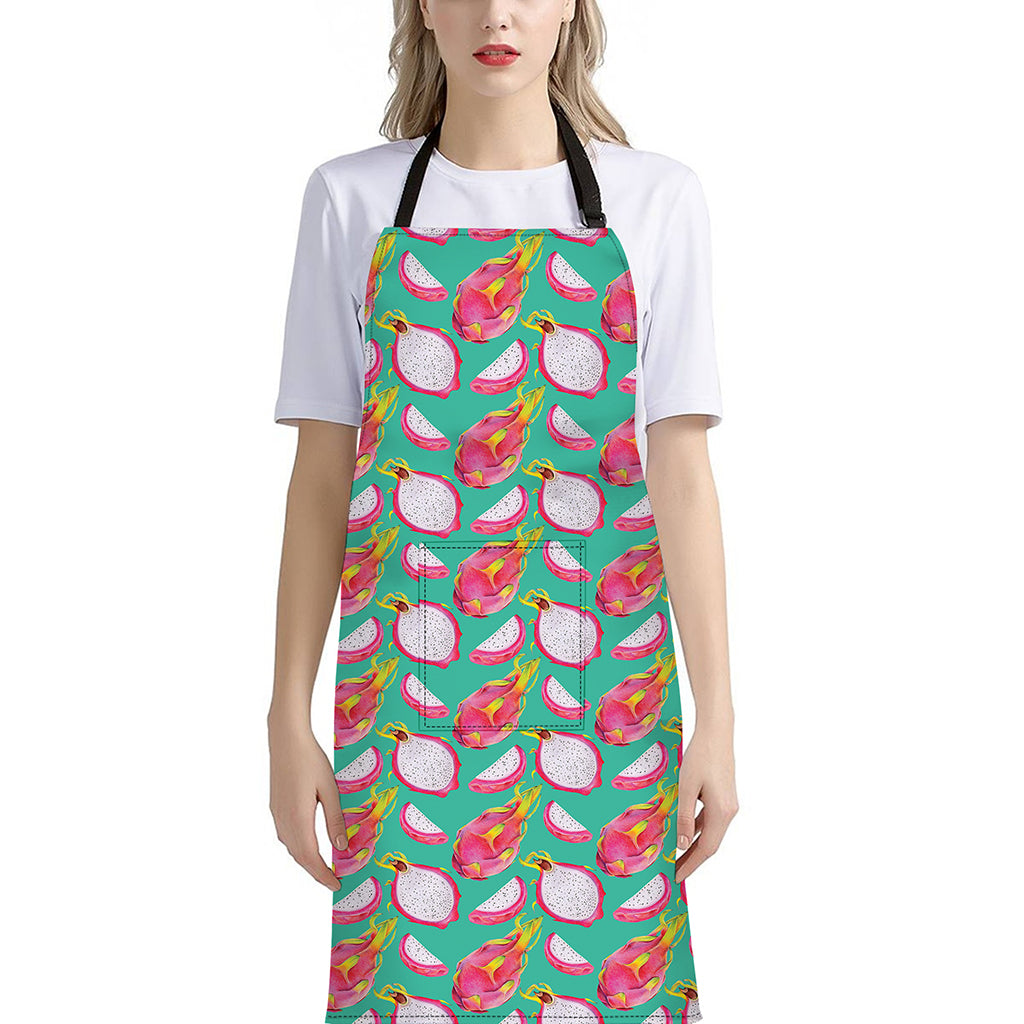 Hand Drawn Dragon Fruit Pattern Print Bib Apron With Pocket