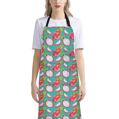 Hand Drawn Dragon Fruit Pattern Print Bib Apron With Pocket