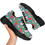 Hand Drawn Dragon Fruit Pattern Print Black Chunky Shoes