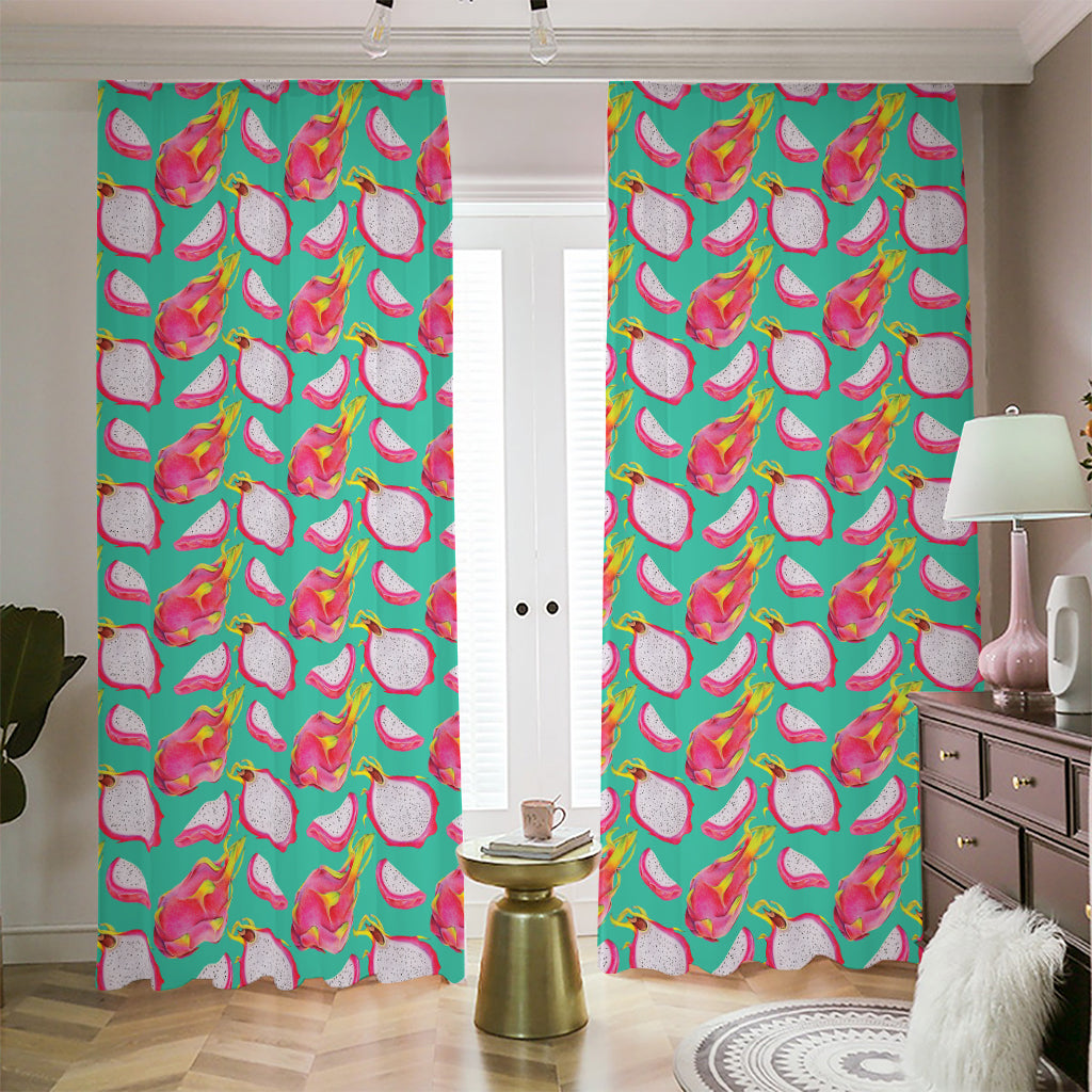 Hand Drawn Dragon Fruit Pattern Print Blackout Pencil Pleat Curtains