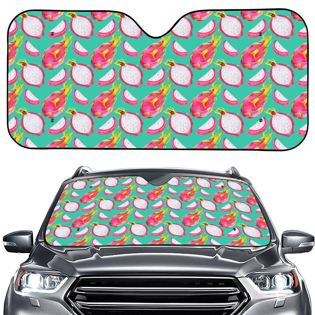 Hand Drawn Dragon Fruit Pattern Print Car Windshield Sun Shade