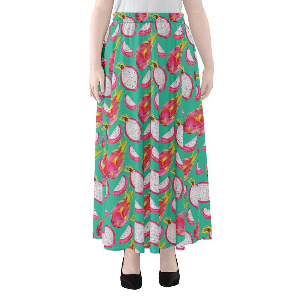 Hand Drawn Dragon Fruit Pattern Print Chiffon Maxi Skirt