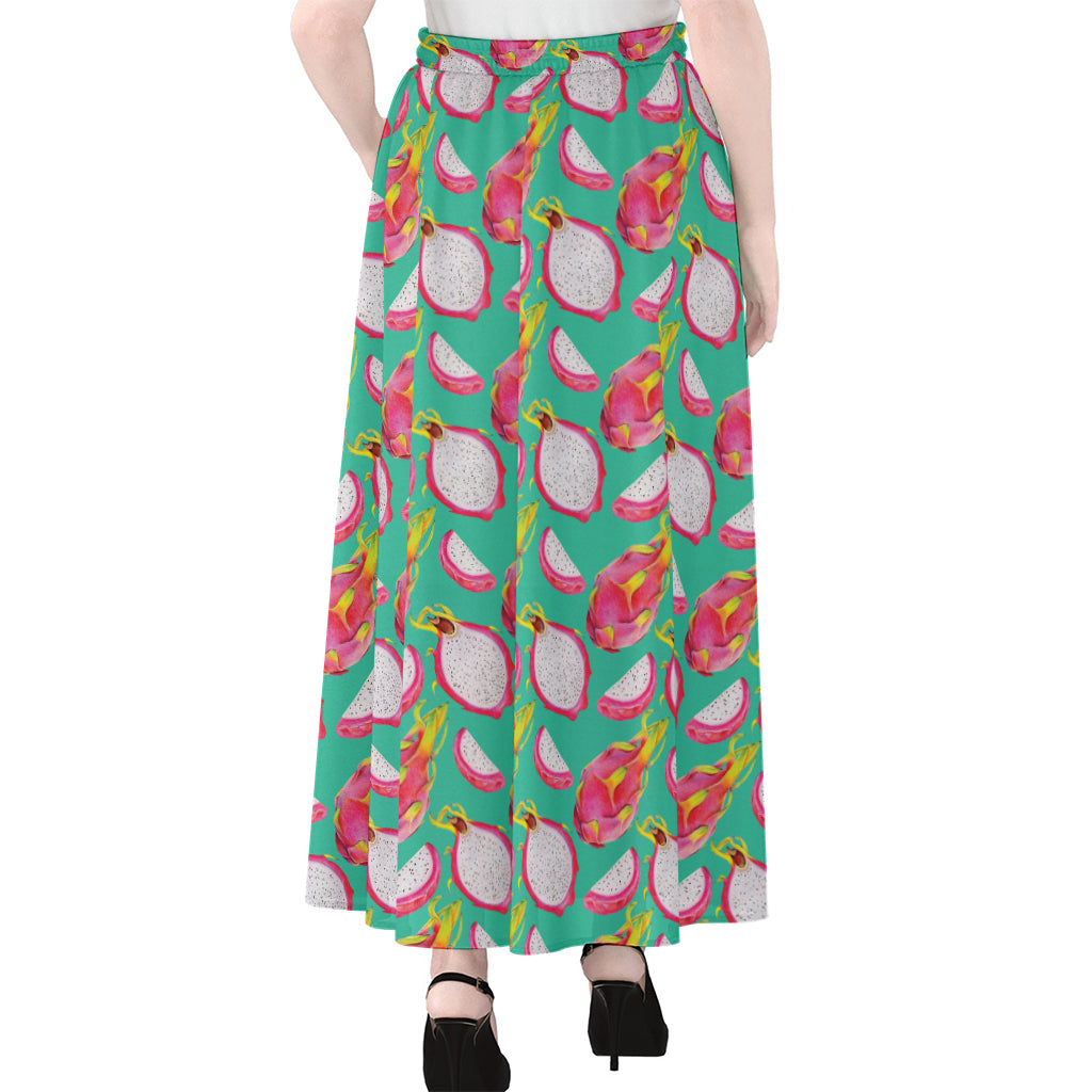 Hand Drawn Dragon Fruit Pattern Print Chiffon Maxi Skirt