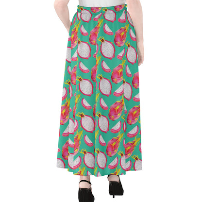 Hand Drawn Dragon Fruit Pattern Print Chiffon Maxi Skirt