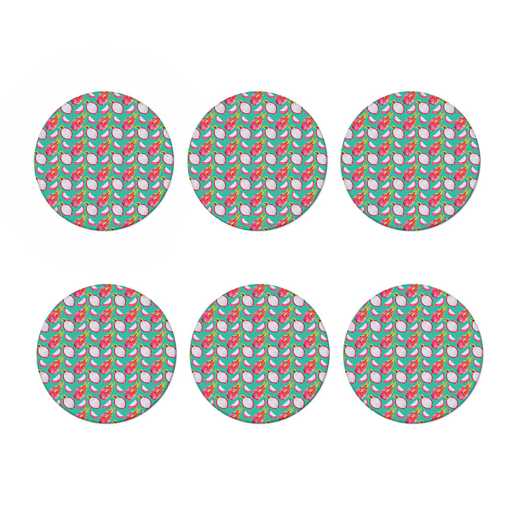 Hand Drawn Dragon Fruit Pattern Print Coaster Set