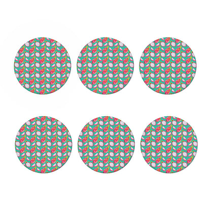 Hand Drawn Dragon Fruit Pattern Print Coaster Set