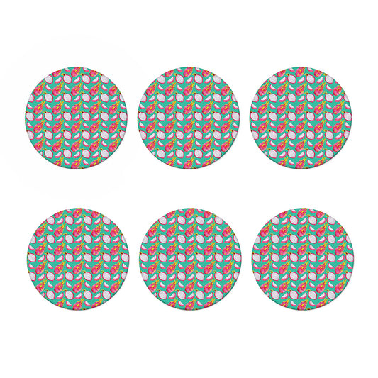 Hand Drawn Dragon Fruit Pattern Print Coaster Set