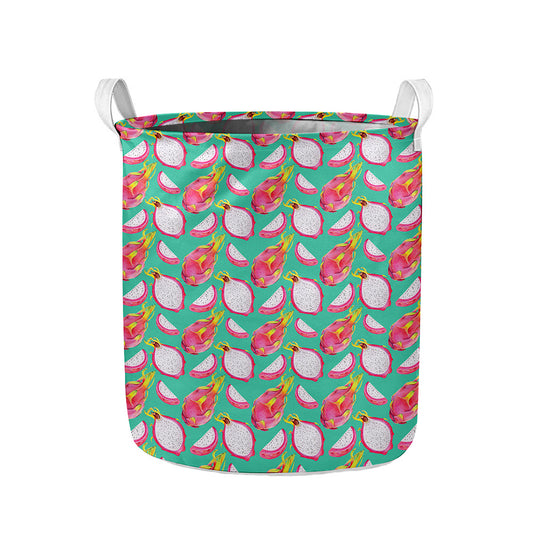 Hand Drawn Dragon Fruit Pattern Print Collapsible Laundry Basket