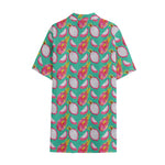 Hand Drawn Dragon Fruit Pattern Print Cotton Hawaiian Shirt