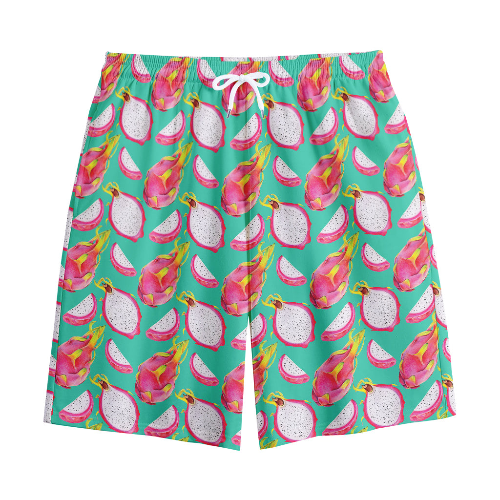 Hand Drawn Dragon Fruit Pattern Print Cotton Shorts