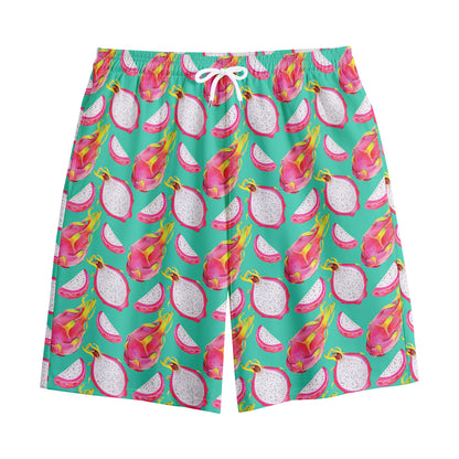 Hand Drawn Dragon Fruit Pattern Print Cotton Shorts