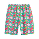 Hand Drawn Dragon Fruit Pattern Print Cotton Shorts