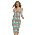 Hand Drawn Dragon Fruit Pattern Print Cross Back Cami Dress