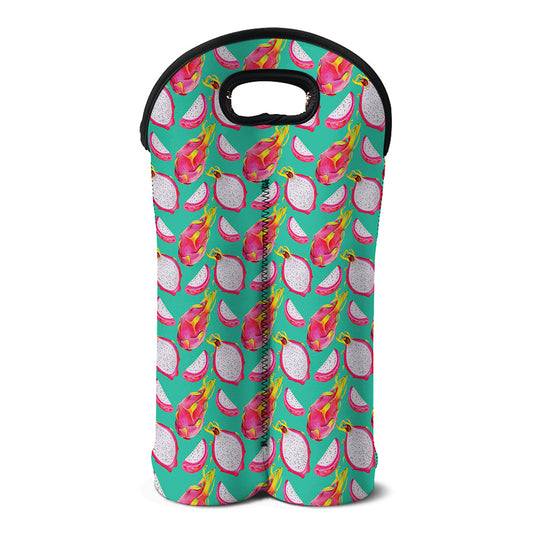 Hand Drawn Dragon Fruit Pattern Print Double Neoprene Wine Tote