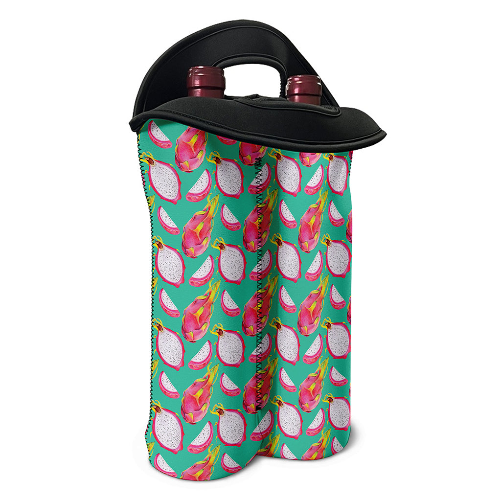 Hand Drawn Dragon Fruit Pattern Print Double Neoprene Wine Tote