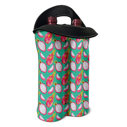 Hand Drawn Dragon Fruit Pattern Print Double Neoprene Wine Tote