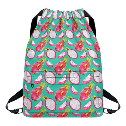 Hand Drawn Dragon Fruit Pattern Print Drawstring Backpack