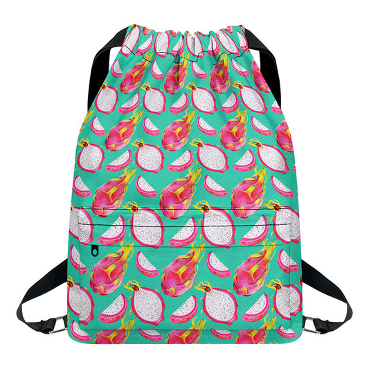 Hand Drawn Dragon Fruit Pattern Print Drawstring Backpack