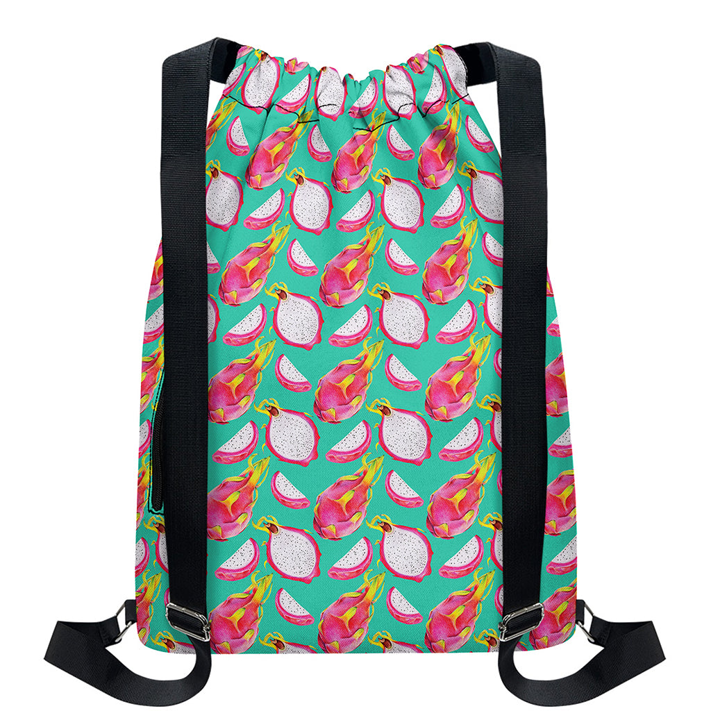 Hand Drawn Dragon Fruit Pattern Print Drawstring Backpack