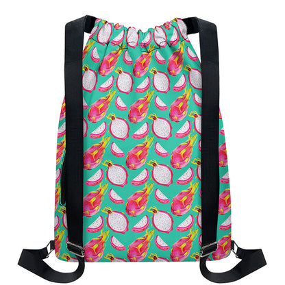 Hand Drawn Dragon Fruit Pattern Print Drawstring Backpack