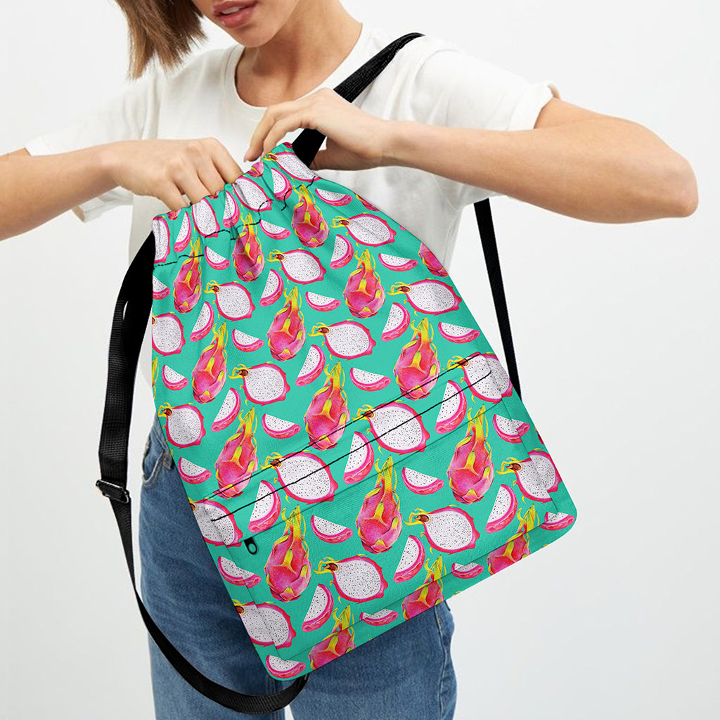 Hand Drawn Dragon Fruit Pattern Print Drawstring Backpack