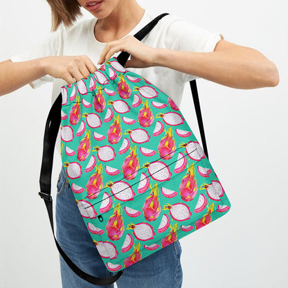 Hand Drawn Dragon Fruit Pattern Print Drawstring Backpack