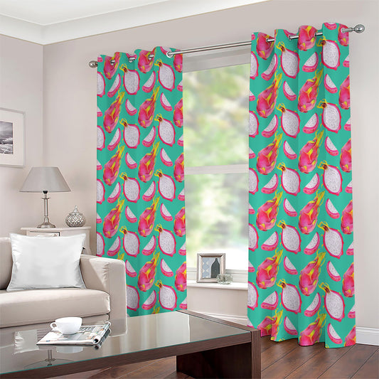 Hand Drawn Dragon Fruit Pattern Print Extra Wide Grommet Curtains