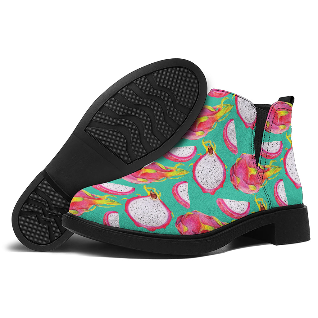 Hand Drawn Dragon Fruit Pattern Print Flat Ankle Boots