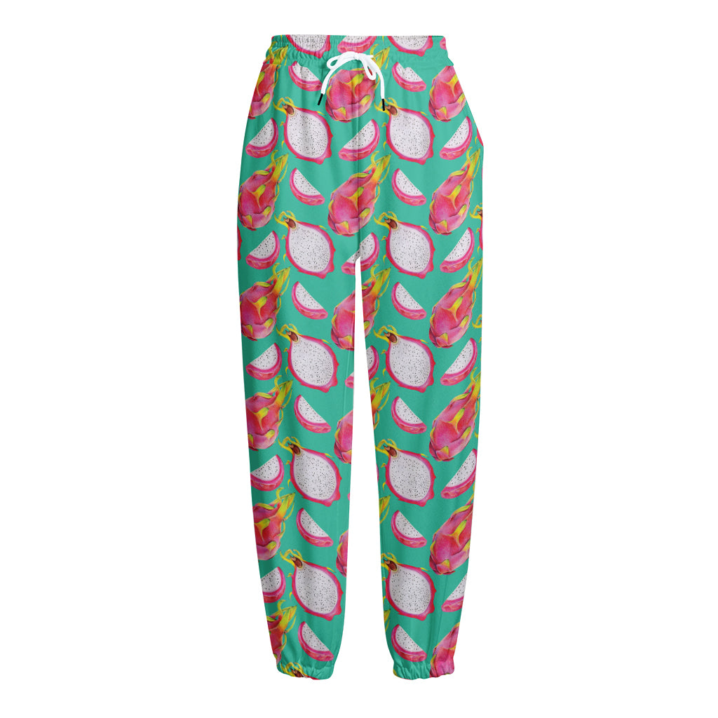 Hand Drawn Dragon Fruit Pattern Print Fleece Lined Knit Pants
