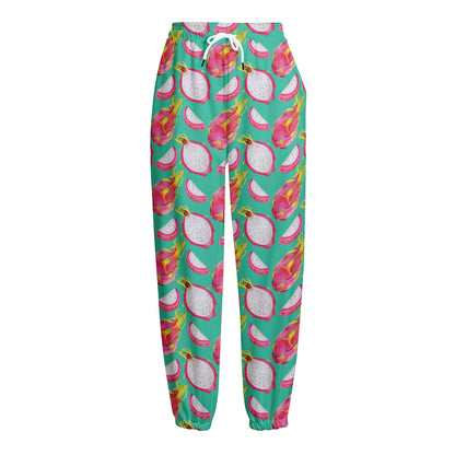 Hand Drawn Dragon Fruit Pattern Print Fleece Lined Knit Pants