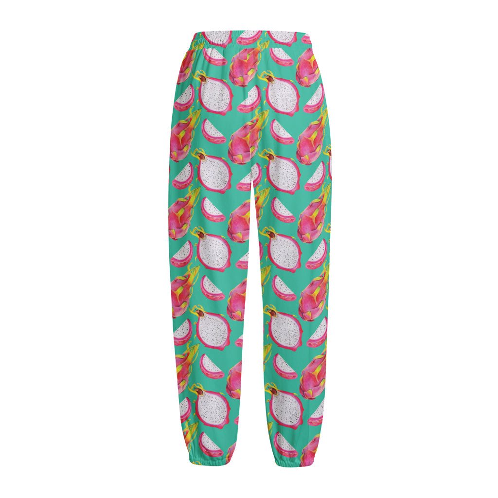 Hand Drawn Dragon Fruit Pattern Print Fleece Lined Knit Pants