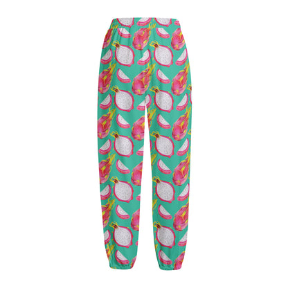 Hand Drawn Dragon Fruit Pattern Print Fleece Lined Knit Pants