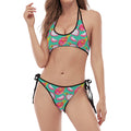 Hand Drawn Dragon Fruit Pattern Print Halter Scoop Tie Side Bikini