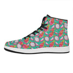 Hand Drawn Dragon Fruit Pattern Print High Top Leather Sneakers