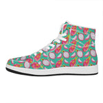 Hand Drawn Dragon Fruit Pattern Print High Top Leather Sneakers