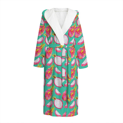 Hand Drawn Dragon Fruit Pattern Print Hooded Bathrobe