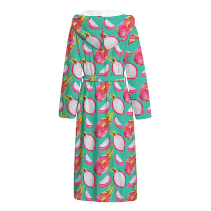 Hand Drawn Dragon Fruit Pattern Print Hooded Bathrobe