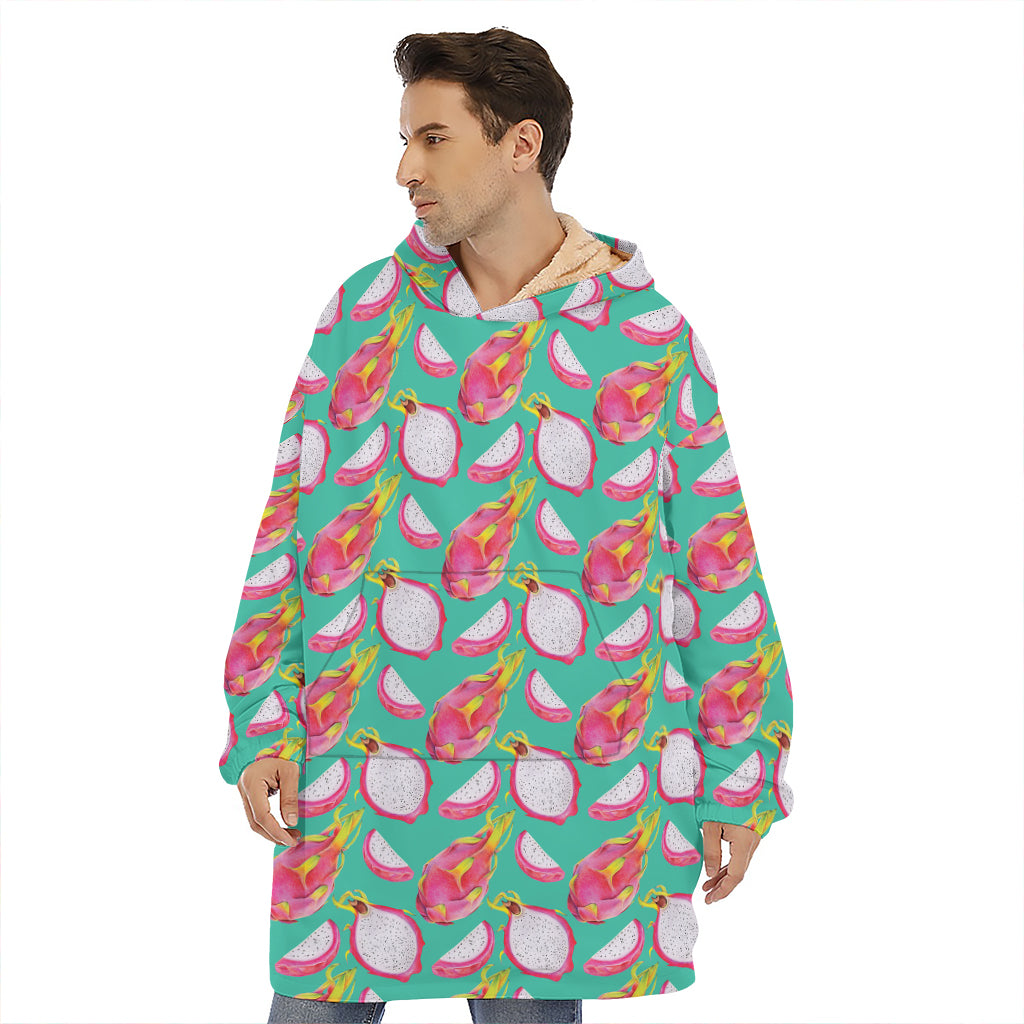 Hand Drawn Dragon Fruit Pattern Print Hoodie Blanket