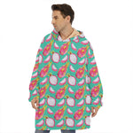 Hand Drawn Dragon Fruit Pattern Print Hoodie Blanket