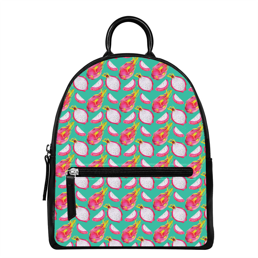 Hand Drawn Dragon Fruit Pattern Print Leather Backpack