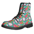 Hand Drawn Dragon Fruit Pattern Print Lace-Up Boots