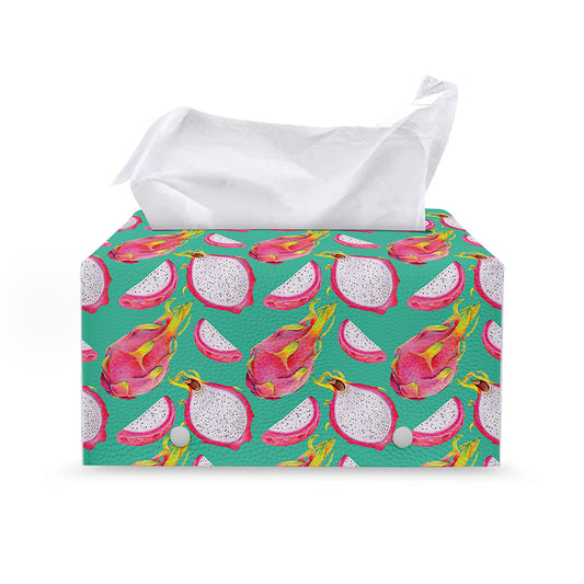 Hand Drawn Dragon Fruit Pattern Print Leather Tissue Box Cover