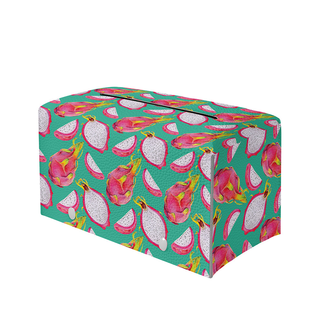 Hand Drawn Dragon Fruit Pattern Print Leather Tissue Box Cover