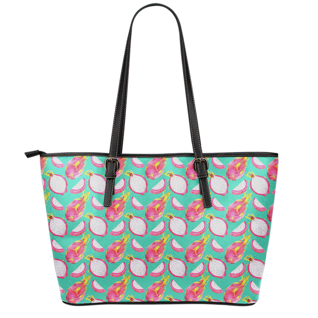 Hand Drawn Dragon Fruit Pattern Print Leather Tote Bag