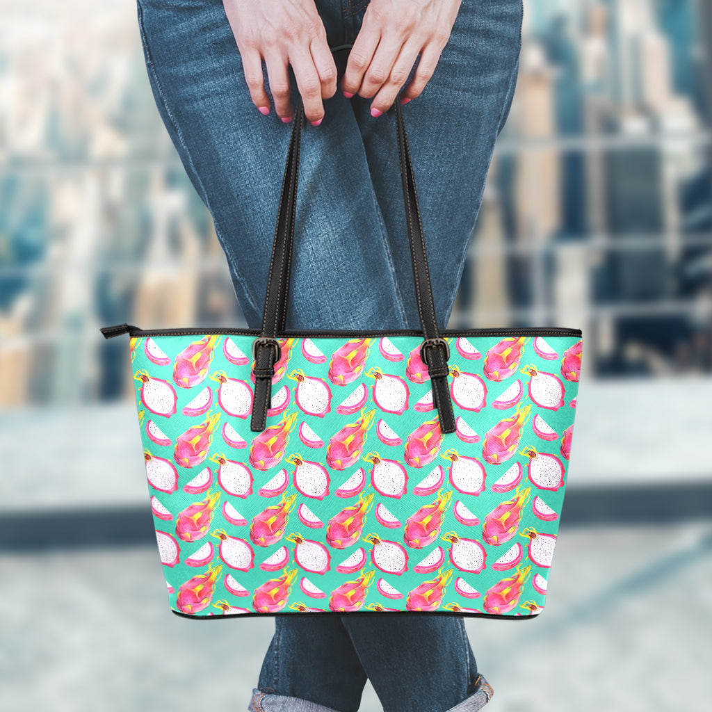 Hand Drawn Dragon Fruit Pattern Print Leather Tote Bag