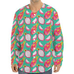 Hand Drawn Dragon Fruit Pattern Print Long Sleeve Baseball Jersey