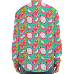 Hand Drawn Dragon Fruit Pattern Print Long Sleeve Baseball Jersey