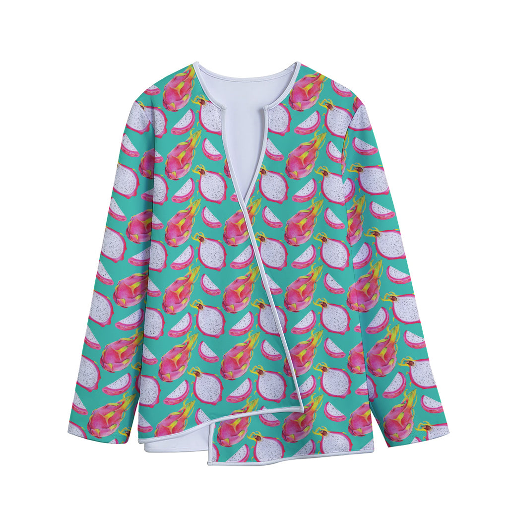 Hand Drawn Dragon Fruit Pattern Print Long Sleeve Short Coat