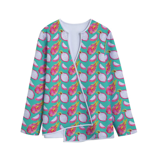 Hand Drawn Dragon Fruit Pattern Print Long Sleeve Short Coat